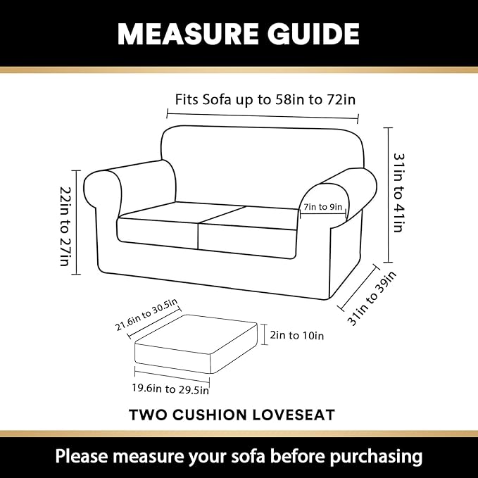 PrinceDeco Velvet Couch Cover Loveseat Covers for 2 Cushion Couch 3 Piece Sofa Covers for Dogs Washable Loveseat Covers Width Up to 72 Inch No Slip Stretch Sofa Slipcover(Medium, Rust) - Image 2