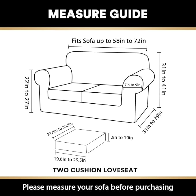 PrinceDeco Velvet Couch Cover Loveseat Covers for 2 Cushion Couch 3 Piece Sofa Covers for Dogs Washable Loveseat Covers Width Up to 72 Inch No Slip Stretch Sofa Slipcover (Medium, Brown) - Image 2