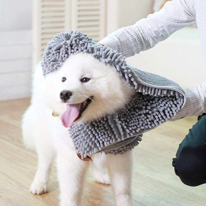 Muddy Mat Doggy Dryer, Highly Absorbent Microfiber Washable Dog Shammy Quick Drying Towel Absorber - Extra Soft Plush Wrap Chenille Bath Towels to Dry Soggy Large Pets & Small Puppy-Grey 13"x31" - Image 8