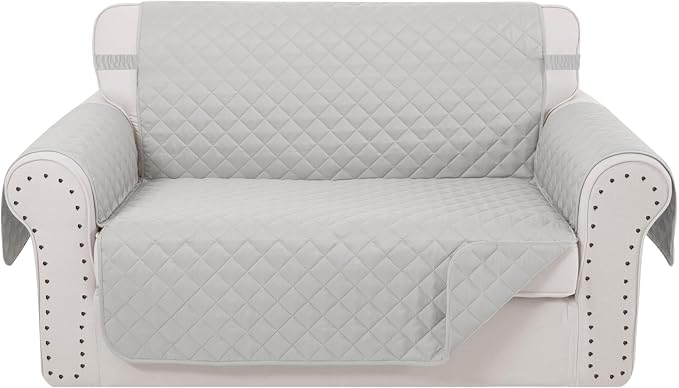 Reversible Loveseat Couch Sofa Covers, 2-Seater, Light Grey | Loveseat Covers for Dogs Water Repellent, Friendly Furniture Protector with Elastic Straps for Living Room by LuxshareHome