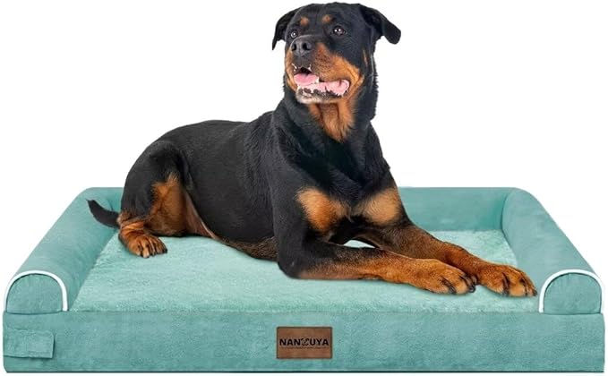 NANUYA Orthopedic Dog Bed for XX-Large Dogs, 44 x 34 Inch, Aqua Blue | Egg crate foam for joint support, 3-sided bolster pet sofa, waterproof lining, washable cover, and non-skid base - Image 8