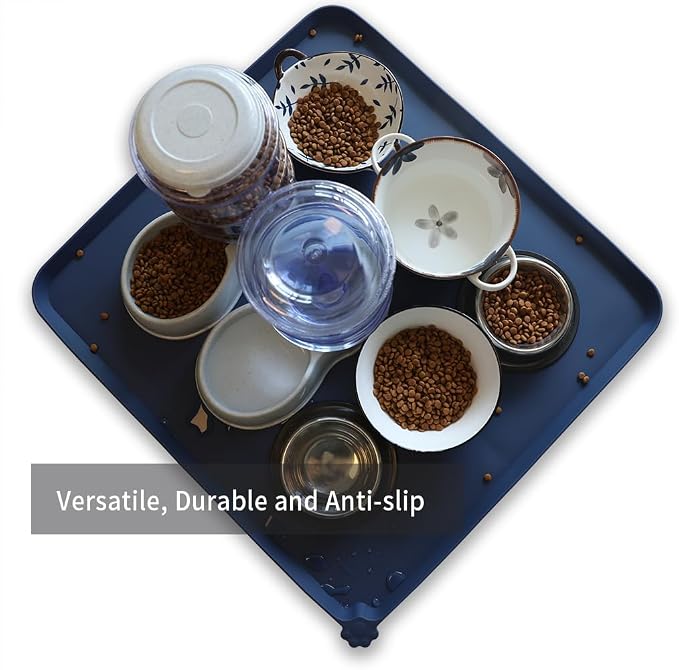 Hoki Found XX-Large Silicone Pet Food Mats - Non-Slip Dog & Cat Bowl Placemats - Waterproof Feeding Mats - Ink Indigo - Image 4