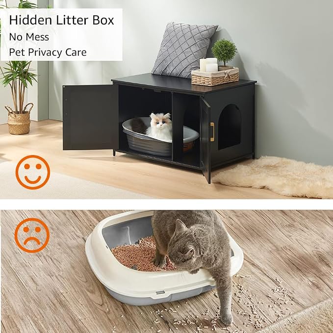 unipaws Top Opening Cat Litter Box Enclosure Furniture, Flip Top Design | XL Extra Large Cat Box, Friendly to Elderly People, High Jumbo Automatic Litter Box Cover Hidden for Large Cat - Image 2