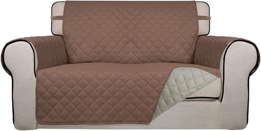 PureFit Reversible Quilted Sofa Cover, Water Resistant Medium Slipcover Furniture Protector, Washable Couch Cover with Non Slip Foam and Elastic Straps for Kids, Dogs, Pets (Loveseat, Brown/Beige) | Brown/Beige, Water Resistant Couch Protector, Washabl... by PureFit