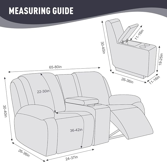 KinCam Loveseat Recliner Covers with Middle Console Slipcover, Dark Gray | Stretch Recliner Sofa Covers for 2 Seat Couch Cover, Jacquard Furniture Protector Covers with Elastic Bottom for Kids, Pets - Image 6