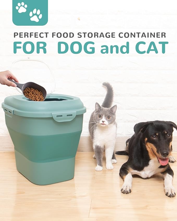 30-35Lbs Dog Food Storage Container Airtight,Collapsible Dog Food Container | Large Pet Food Storage Container with Double Airtight Seal & Magnetic Lid,Cat Food Container with Wheels,2Pcs Container,Scoop - Image 2