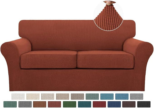 Turquoize 3 Piece Sofa Covers for 2 Cushion Couch Sofa Slipcover Soft Couch Cover for Dogs-Washable Sofa Furniture Covers with 2 Individual Cushion Covers, Feature Fabric (2 Cushion Sofa, Rust) by Turquoize