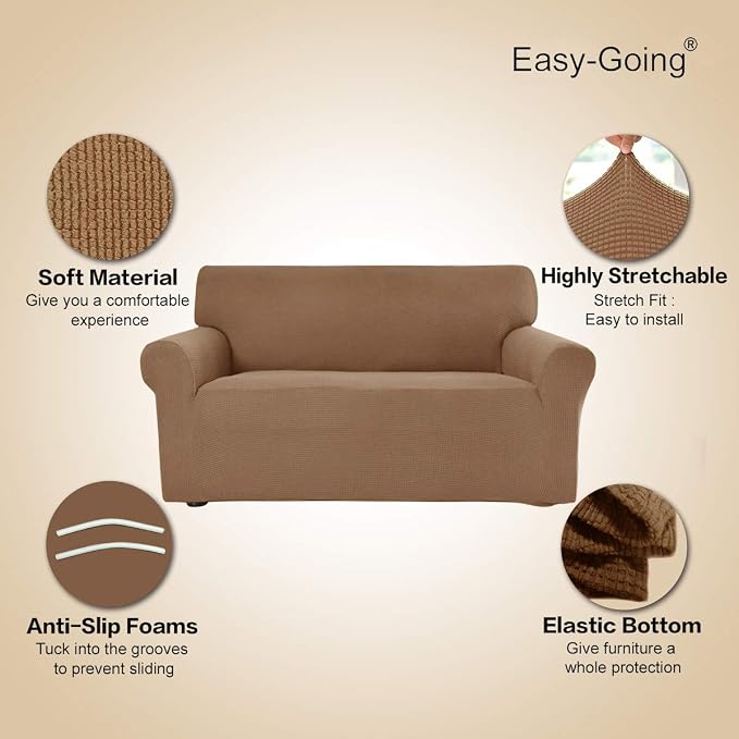 Easy-Going Stretch Couch Covers for Sofa Washable Large Camel | 1-Piece Sofa Covers for 3 Cushion Couch Furniture Protector Couch Slipcover Soft with Bottom for Kids Pets - Image 3