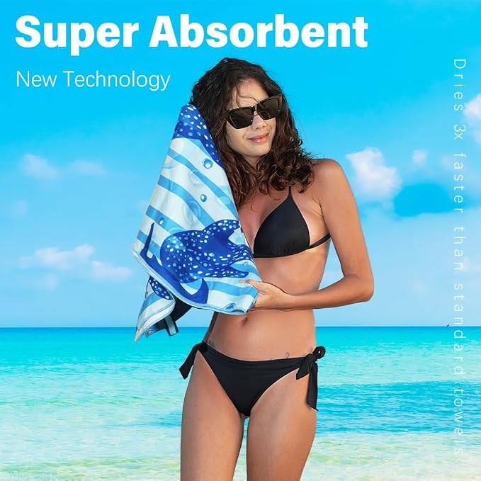 Widdonen Microfiber Beach Towel,Compact 2 Pack-71x32 Inch with Bag Travel | Extra Large,Lightweight,Thin,Sand Free,Quick Dry,Absorbent.Packable for Camping,Swim,Pool,Bath,Picnic,Cruise Essentials Gift - Image 5