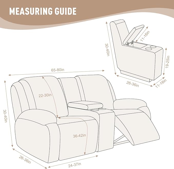 KinCam Loveseat Recliner Covers with Middle Console Slipcover, Cream | Stretch Recliner Sofa Covers for 2 Seat Couch Cover, Jacquard Furniture Protector Covers with Elastic Bottom for Kids, Pets - Image 3