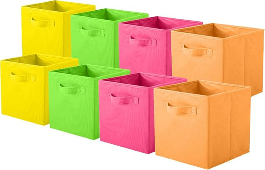 ShellKingdom Storage Bins, Foldable Fabric Storage Cubes And Cloth Storage Organizer Drawer For Closet And Toys, 8 Pack (Orange+Yellow+Fuchsia+Grass Green) by ShellKingdom