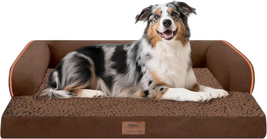 MEKIY Orthopedic Washable Dog Bed with Bolster for Large Sized Dogs | Pillow Support for Neck Relief, Egg Crate Foam, Waterproof Liner, Anti-Slip Bottom, Machine Washable Cover, 38 x 25 Inch by Mekiy