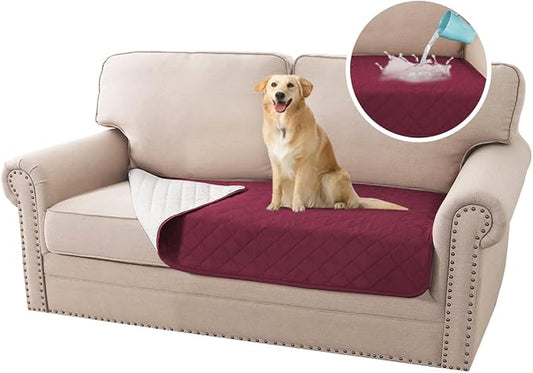 H.VERSAILTEX Couch Cover for Dogs Washable 100% Waterproof Sofa Cushion Cover Dog Bed Cover Non-Slip Pet Blanket for Sofa Cushion Protector, 35" x 62", Burgundy by HVERSAILTEX