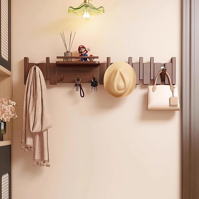 Wall Mounted Coat RackHooks Piano Key Hangers Natural Solid Wood Hanger Non-Woven Fabric Clothes Hangers for Closet, Kitchen, Bedroom, Bathroom, Entryway (Innovate-Walnut, 8 Hooks) - Image 3