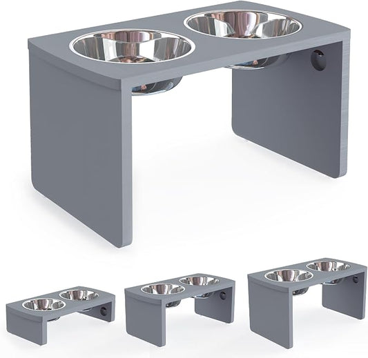 Elevated Dog Bowls, Bamboo Raised Dog Bowl for Large Dogs, with 2 Stainless Steel Bowls (13'' Tall-68oz Bowl, Grey) by JoyoPawFamily