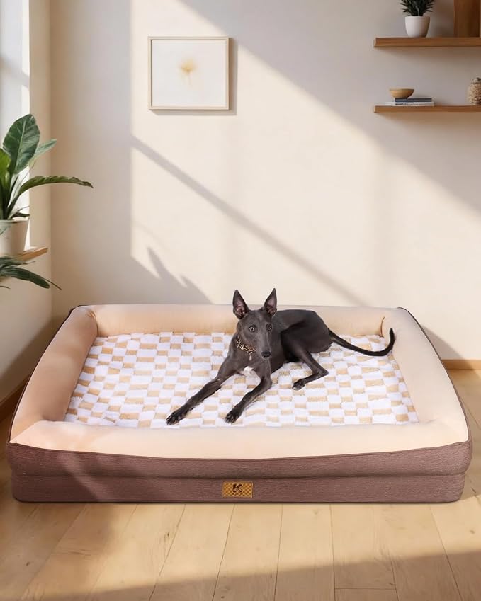 KSIIA Big Dog Bed for Extra Large Dogs, Orthopedic Egg-Crate Memory Foam Pet Bed with Sides, Waterproof Lining and Non Slip Pet Couch with Removable Washable Cover, 48 x 35 Inch, Brown - Image 8