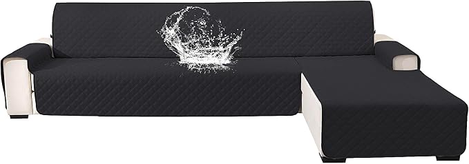 Waterproof Sectional Couch Covers for Dogs, Reversible L Shaped Couch Cover, Chaise Lounge Cover for Sectional Sofa, Sofa Covers Washable Sectional for Pets Dog Cat (Small, Black) by CYCMACOHOME
