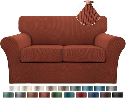 Turquoize 3 Piece Sofa Covers for 2 Cushion Couch Sofa Slipcover Soft Couch Cover for Dogs-Washable Sofa Furniture Covers with 2 Individual Cushion Covers, Thick Jacquard Fabric (Loveseat, Rust) by Turquoize