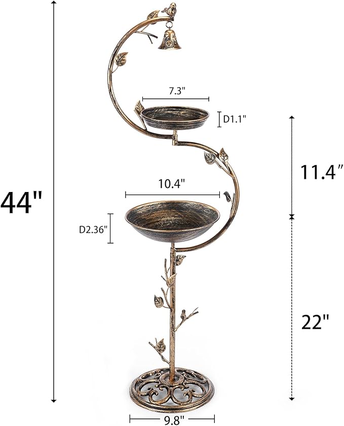 HOUYANG 44" H Cast Iron Bird Baths for Outdoors with Metal Bird Feeder,Vintage Metal Bird Bath Bowl Garden Lawn Yard Decorations - Image 2