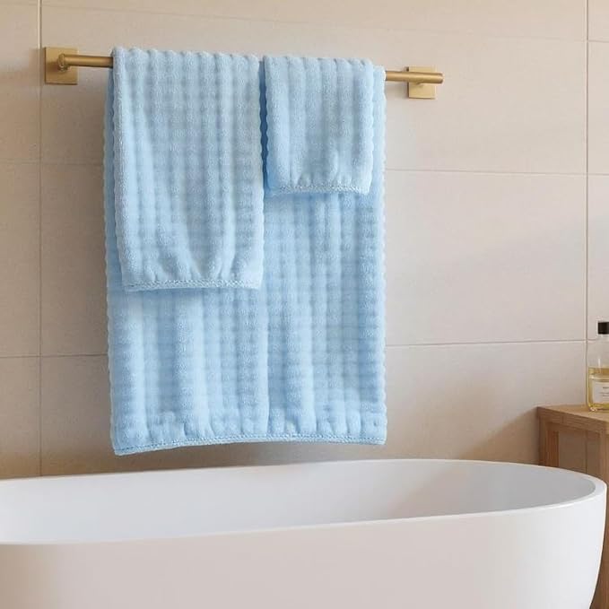 COZYART Lint Free 8 Pcs Bathroom Towel Set Ultra Soft Microfiber Light Blue | Fluffy, Thick, Highly Absorbent, Fast Dry, No Shedding, No Pilling, Fade Resistant, Durable, Long-lasting - Image 2