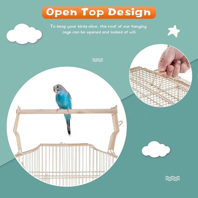 BestPet 64 inch Wrought Iron Bird Cage for Parakeets Medium Small Parrots Parakeet Cage with Detachable Rolling Stand & Play Open Top for Cockatiels Lovebird Finches Canaries (Almond) - Image 4