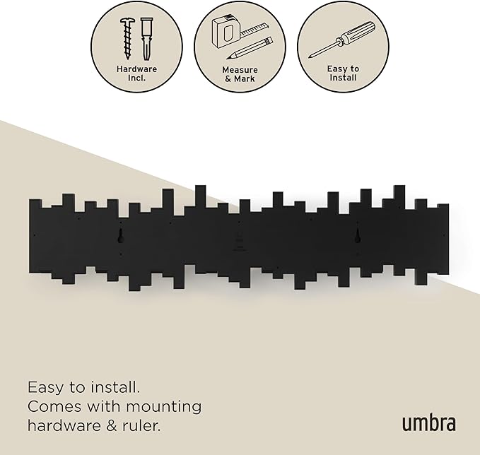 Umbra Sticks Wall Coat Rack, Wall Mount 8 Retractable Hooks, Black | Modern sculptural look, holds five pounds each, fits entryways and bedrooms, easy to install, recycled plastic - Image 6