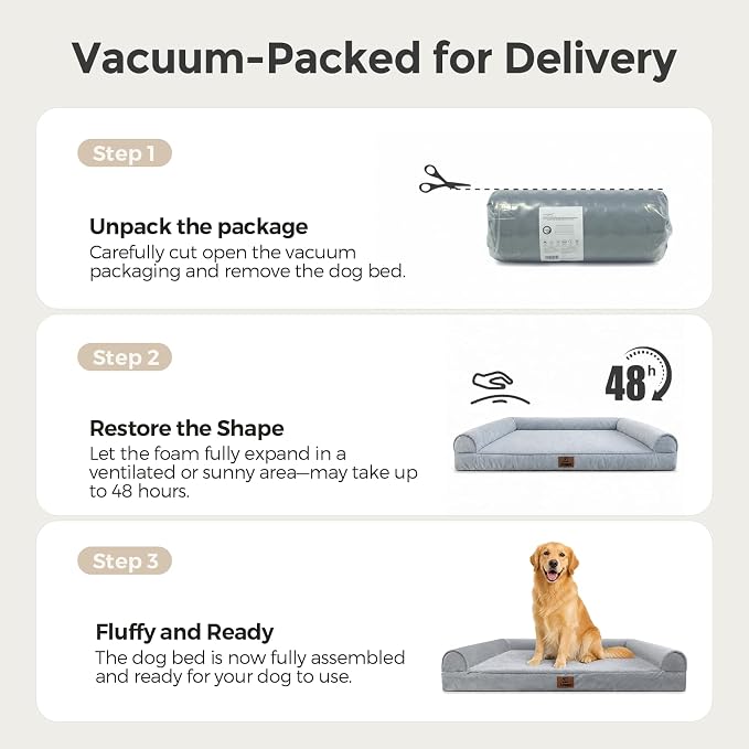 Sytopia XL Dog Bed for Large Dogs, 42" Orthopedic Egg Crate Foam Dog Crate Bed with Waterproof Removable Washable Cover, Non-Slip Supportive Pet Bed Mat for Extra Large Dogs, Grey - Image 6
