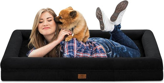Jumbo Waterproof Dog Bed for Extra Large Size Dogs with Bolster | 360 Degree Bolster Support, Egg Crate Foam, Waterproof Liner, Non-Slip Bottom, Machine Washable Cover, 53 x 42 Inch by Yiruka