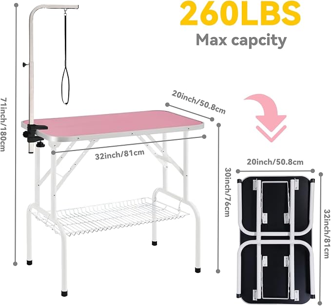 Baohe-32 Inch Dog Grooming Table - Pet Grooming Table - Foldable, Adjustable Arm, Portable, Non-Slip Grooming Table for Dogs at Home - Image 2