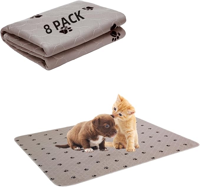 PUPTECK Washable Pee Pads for Dogs Dog Training Pads 8 Pack Brown 18x24 in | Reusable Puppy Potty Training Pads Whelping Mat Pet Food Feeding Mat Leakproof Fast Absorption Non-Slip for Small Animals by PUPTECK