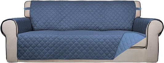 PureFit Reversible Quilted Sofa Cover, Water Resistant Slipcover Furniture Protector, Washable Couch Cover with Non Slip Foam and Elastic Straps for Kids, Pets (X Large, DarkBlue/LightBlue) | Dark Blue/Light Blue, Water Resistant Couch Protector, Washa... by PureFit