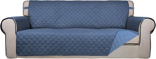 PureFit Reversible Quilted Sofa Cover Dog Couch Covers for Sofa, 66 in | Dark Blue/Light Blue, Water Resistant Couch Protector, Washable Pet Couch Cover with Non Slip and Elastic Straps For Kids by PureFit
