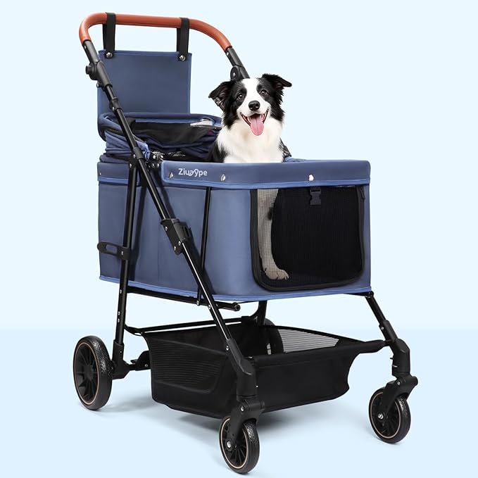 Dog Stroller for Large & Medium Dogs (20–132 lbs), Pet Stroller for 2 Small Dogs, Cat Strollers for 2 Cats, Extra Large Heavy Duty, Foldable & Fully Ventilated Design, Blue