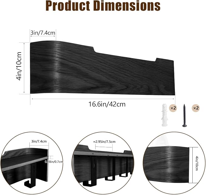 Coat Rack Wall Mount with Hidden Hooks, Wall Hooks with Shelf, Wall Key Holder Mount Wooden Shelf Entryway Hooks for Bedroom Bathroom for Hanging Coats Hats Bags Towels (Black, 4 Hooks) - Image 3