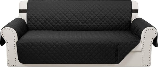 Reversible Oversized Sofa Covers, XL Sofa, Black/Black | Couch Cover Furniture Protector for Dogs Elastic Straps Water Repellent Furniture for 4 Cushion Couch by LuxshareHome