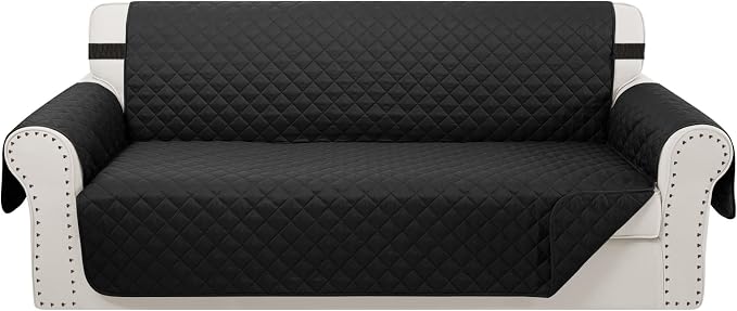 Reversible 4 Seater Sofa Cover 91" Large, Sofa, Black/Black | Couch Cover Furniture Protector with Foam Sticks Elastic Straps Furniture Protector for Pets Children Dog Cat by LuxshareHome
