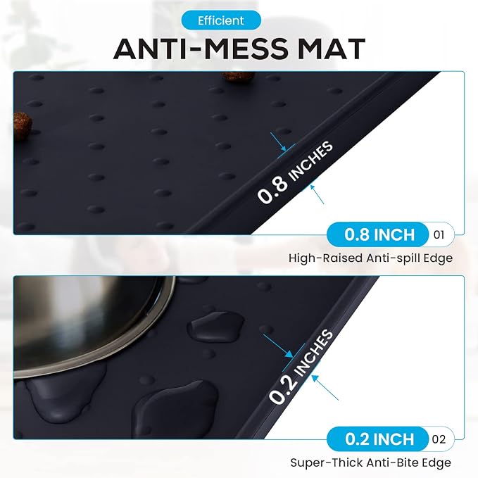 Dog Food Mat - 32” x 19” Pet Feeding Mat with Residue Collection Pocket - Large Silicone Dog Mat for Food and Water - Waterproof Dog and Cat Bowl Mat, High Edges to Prevent Spills, Black - Image 4