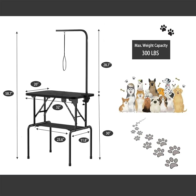 32 Inch Foldable Dog Grooming Table with Adjustable Arm, Nooses & Storage Basket - Non-Slip Pet Grooming Station for Dogs & Cats - Supports Up to 300 lbs (32 inches) - Image 3