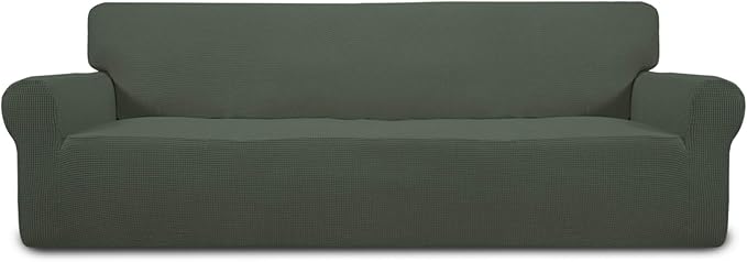 Easy-Going Stretch 4 Seater Oversized Sofa Couch Cover Olive Green | 1-Piece Extra X-large Sofa Cover Furniture Protector Couch Soft with Bottom for Kids, Spandex Jacquard by Easy-Going
