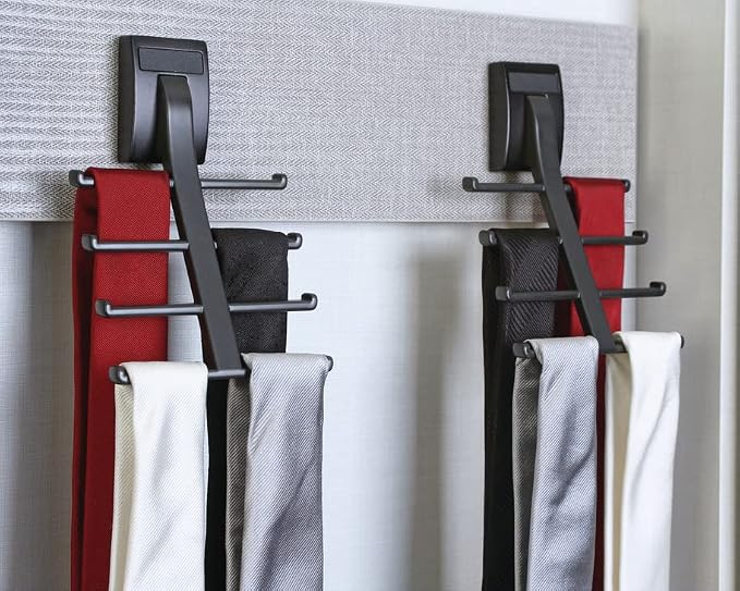 TAG Hardware Premium Space Saving Eight Tie Storage Hook Cleat Mount Organizer Rack for Home and Business (New Black) - Image 2