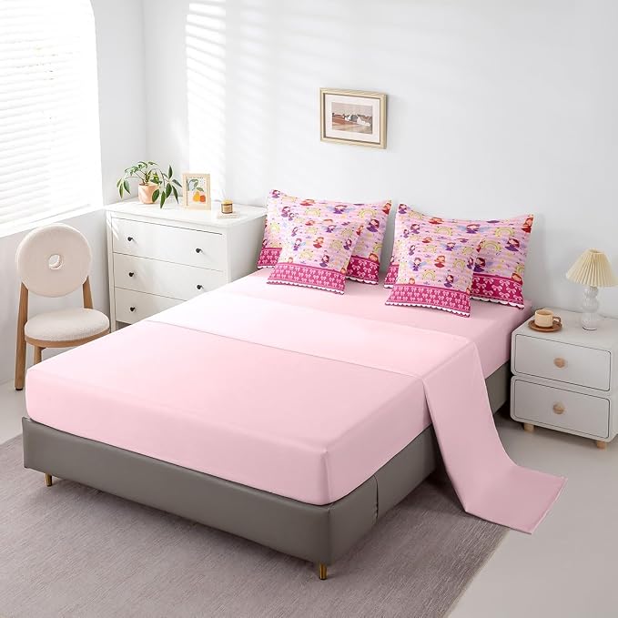 Erosebridal 7 Piece Magical Princess Kids Comforter Set King Bed in a Bag,Rainbow Girls Bedding Set for Child,Dreamy Pink Bowknot Sheet Set,Girly Cute Bow Bed Set,Pale Pink Stripes Duvet Insert - Image 4