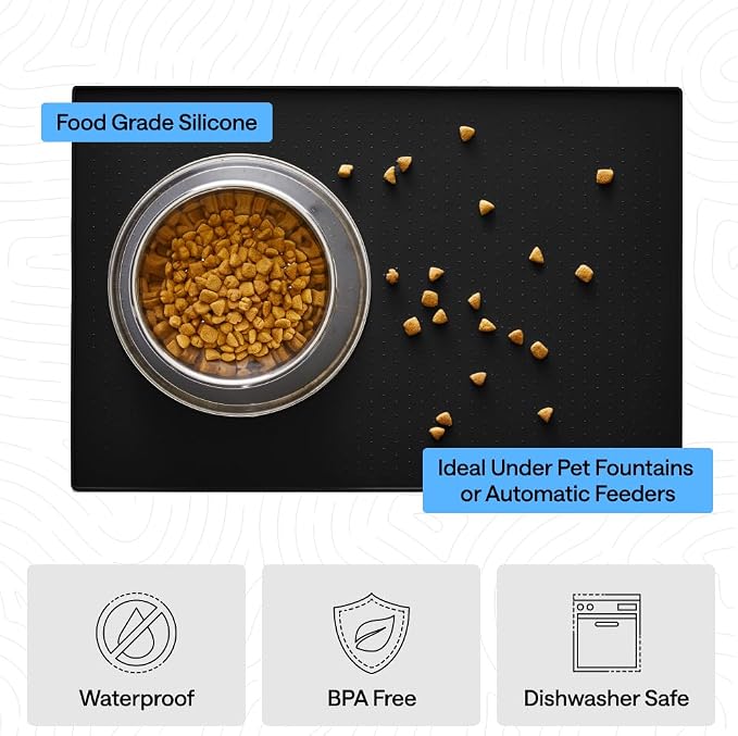 GORILLA GRIP 100% Waterproof Raised Edge BPA Free Silicone Pet Feeding Mat, Dog Cat Food Mats Contain Spills Protects Floors, Placemats for Cats and Dogs Water Bowl, Pets Accessories 26x17 Black - Image 5
