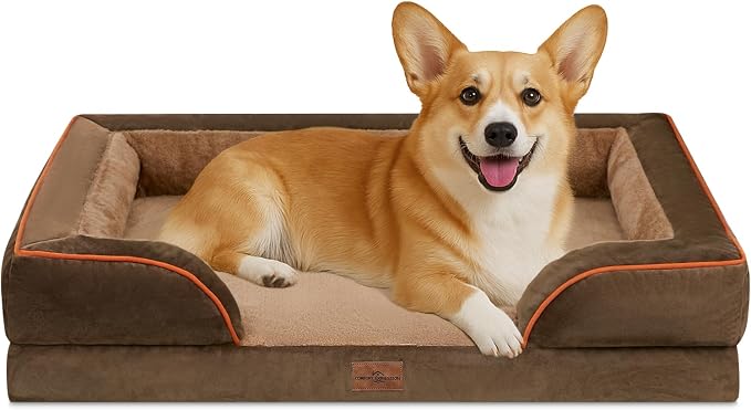 Comfort Expression Orthopedic Dog Beds for Large Sized Dog with Bolster | Waterproof Dog Couch Bed with Washable Cover & Non-Slip Bottom, Supportive Egg Crate Foam Large Pet Bed, 35x22 Inch by ComfortExpression