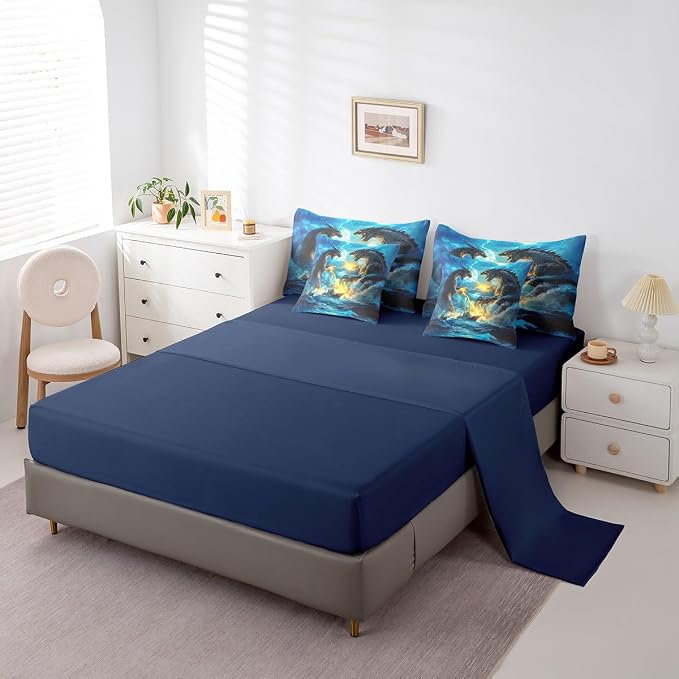 Erosebridal 7Pcs Dragon Bedding Bed in a Bag, Fierce Animal Bedroom Comforter with Sheets Twin Size 3D Animal Printed Monster Theme Comforter Set with 2 Pillowcases & 2 Throw Pillow Covers - Image 4
