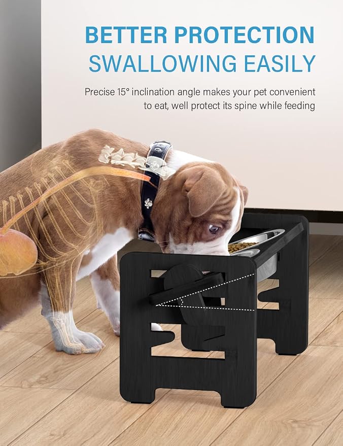 Vantic Elevated Dog Bowls, Raised Dog Bowl Stand Adjustable Small, Black | Bamboo Elevated Feeder with 2 Stainless Steel Bowls, Adjustable Height Stand for Small Puppies and Cats - Image 4