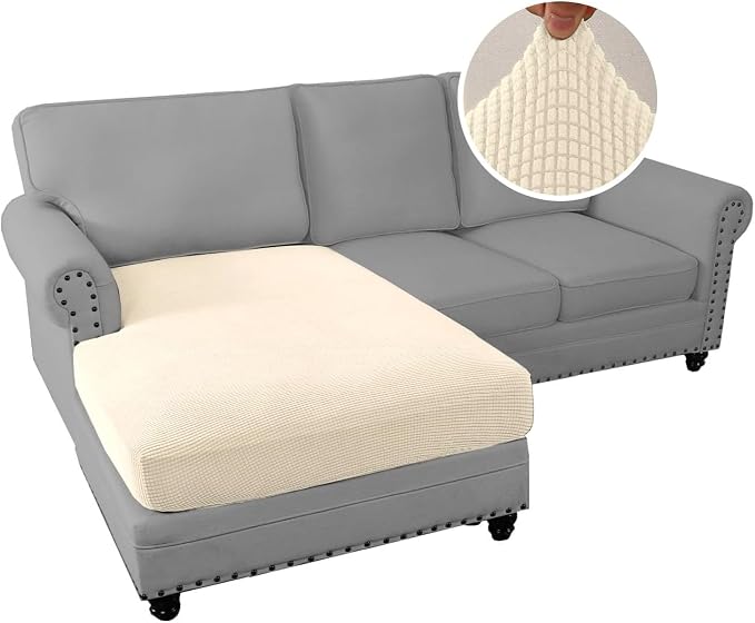 H.VERSAILTEX Sectional Couch Covers 1 Piece Chaise Slipcover L Shape Separate Cushion Couch Cover for Both Left/Right Sectional Couch (Seat Only: 1 Chaises, Cream) - Image 2