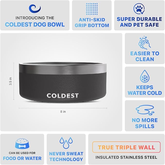 Coldest Dog Bowl - Anti Rust Metal, Non Slip, 3 Layers Insulated Stainless Steel Dog Bowls - Spill Proof & Heavy Duty - Water Bowl for Dogs, Cats & Pets, Dish Washer Safe (64 oz, Stealth Black) - Image 5