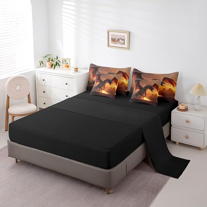 Erosebridal Fire Dragon Comforter Sets with Sheets - Wildlife Animal Theme Bedding Set Queen for Boys Girls 3D Wild Animal 7Pcs Bed in A Bag Fierce Dragon Bed Set - Image 6