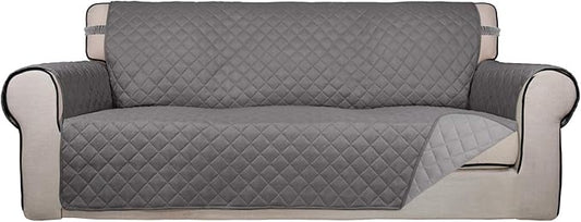 PureFit Reversible Quilted Sofa Cover Dog Couch Covers for Sofa, 66 in | Gray/Light Gray, Water Resistant Couch Protector, Washable Pet Couch Cover with Non Slip and Elastic Straps For Kids by PureFit
