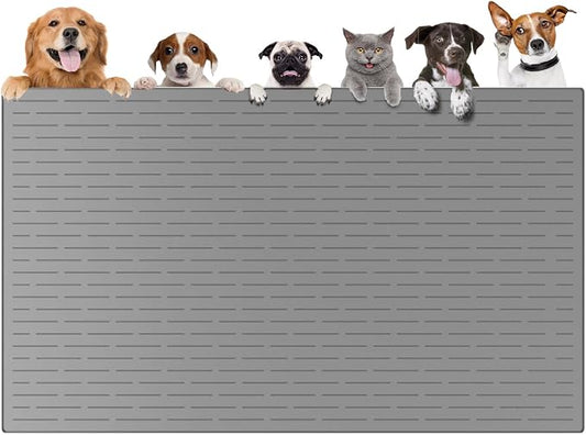 51.2"x25.6"(130cm×65cm) Largest Dog Food Mat, XXXXL Silicone Dog and Cat Mat for Food and Water Bowls, Thinken Waterproof Non-Slip XXXL Pet Feeding Mat for Floors, Light Gray by Goldleaf